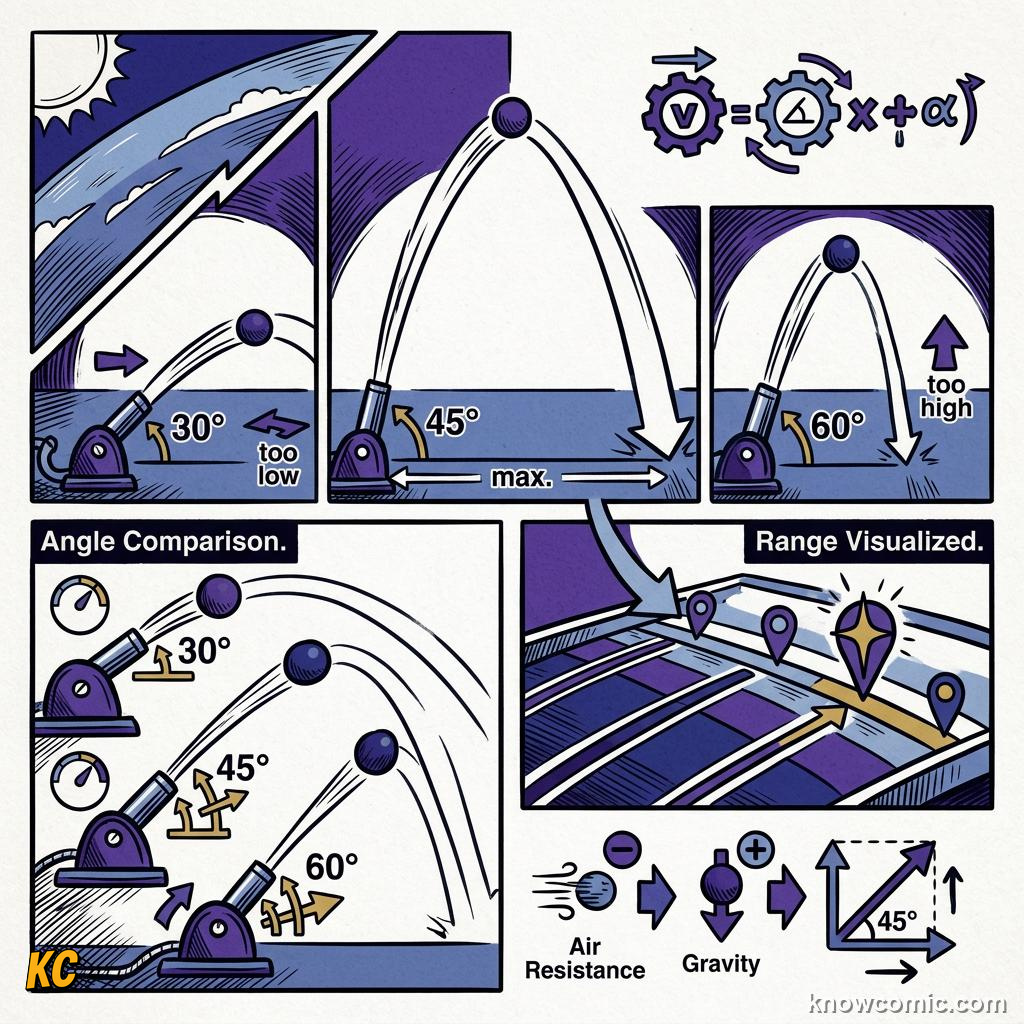 Comic illustration: EVERY PROJECTILE TRACES A PARABOLA, TIME OF FLIGHT