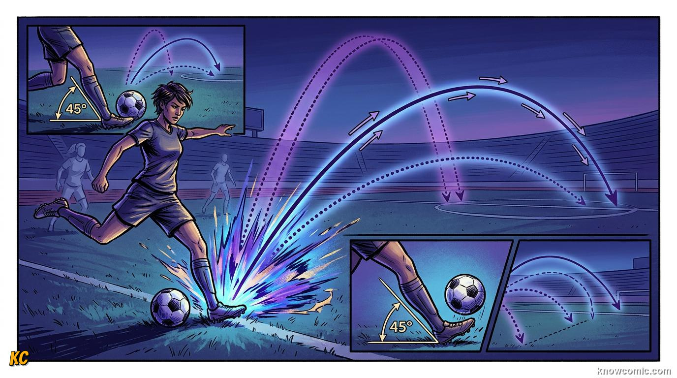 Comic illustration: RANGE EQUATION, LAUNCH ANGLE AND RANGE