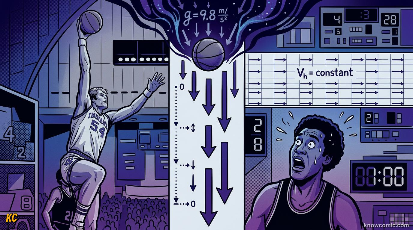 Comic illustration: GRAVITY AND REAL-WORLD FLIGHT, g equals 9.8 metres per second squared