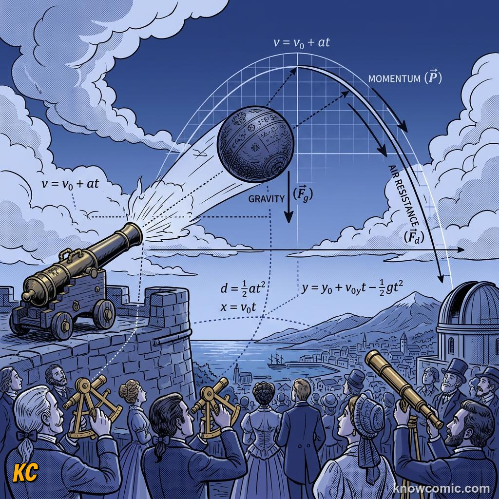 Comic illustration: GRAVITY PULLS EVERY PROJECTILE DOWNWARD, BASKETBALL
