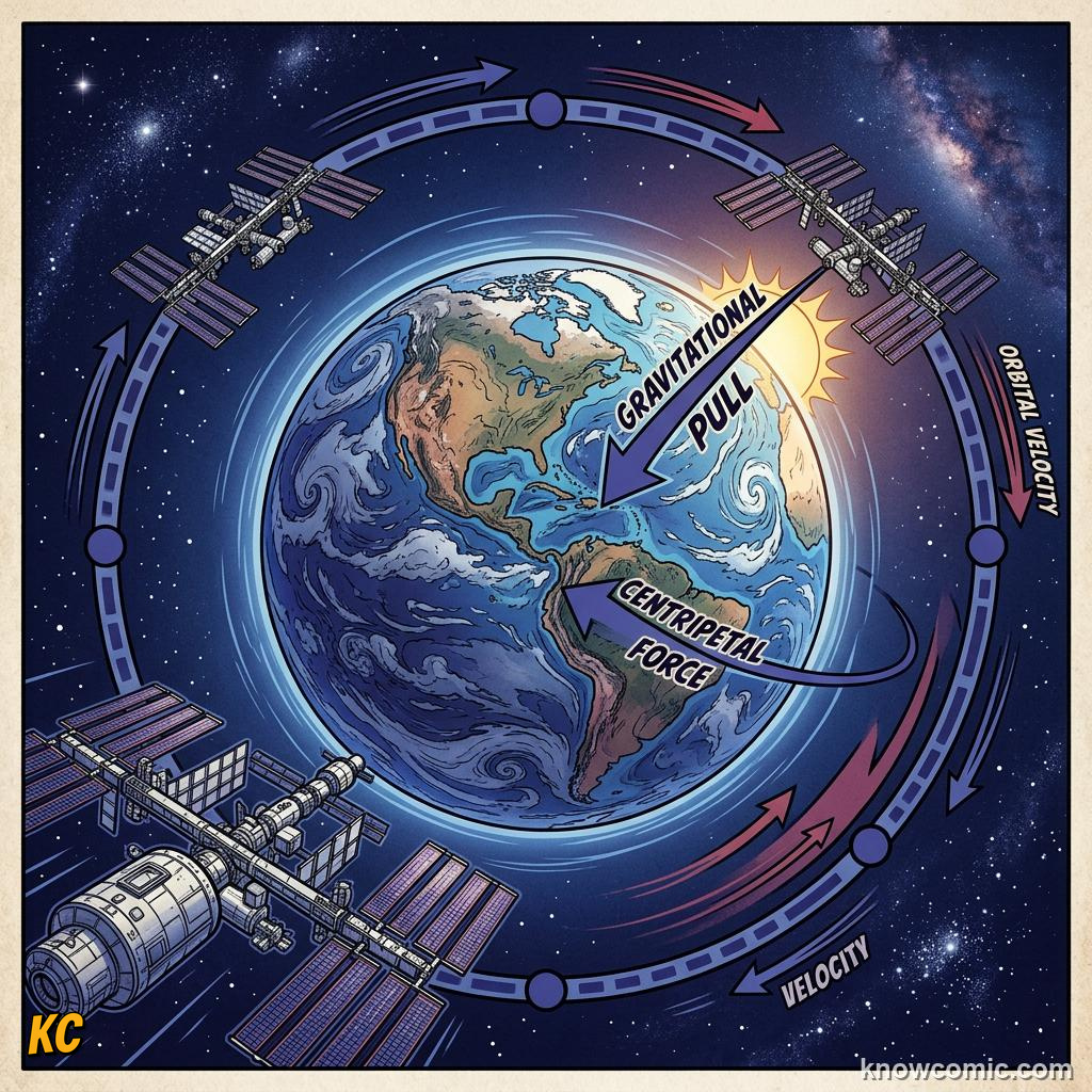 Comic illustration: F sub c equals mv squared over r, RADIUS