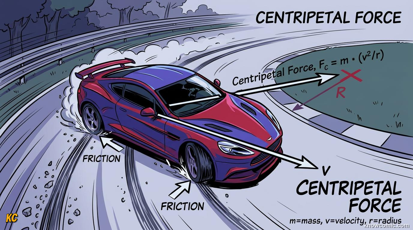 Comic illustration: ORBITS AND THE MOON, GRAVITY AS CENTRIPETAL FORCE