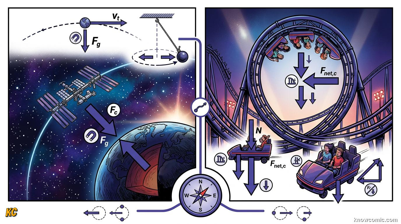 Comic illustration: FRICTION ON FLAT TURNS, EVERYDAY CENTRIPETAL