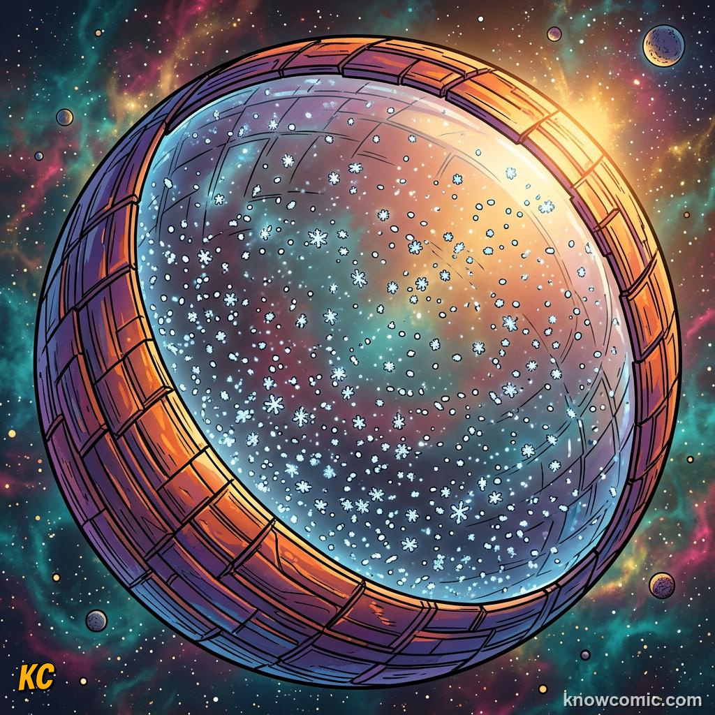 Comic panel about the oort cloud: edge of the solar system: A Cloud We Cannot See, Sphere, educational kids illustration