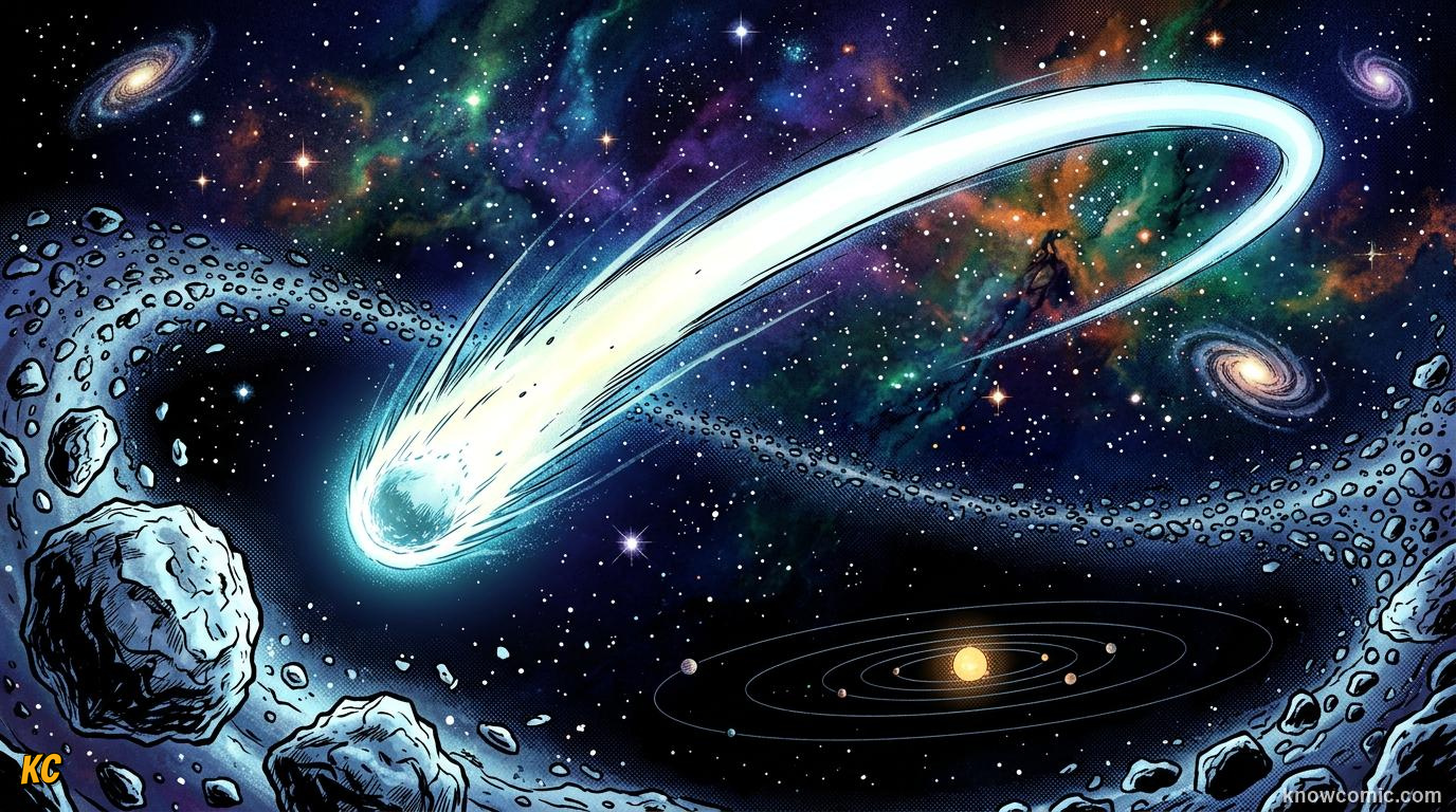 Comic panel about the oort cloud: edge of the solar system: Deep Space, educational kids illustration