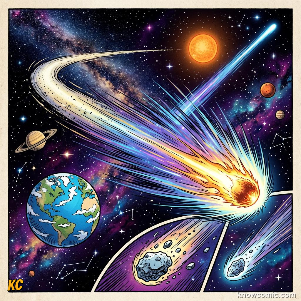 Comic panel about the oort cloud: edge of the solar system: Distance Is Hard To Pin Down, Light-Year, educational kids