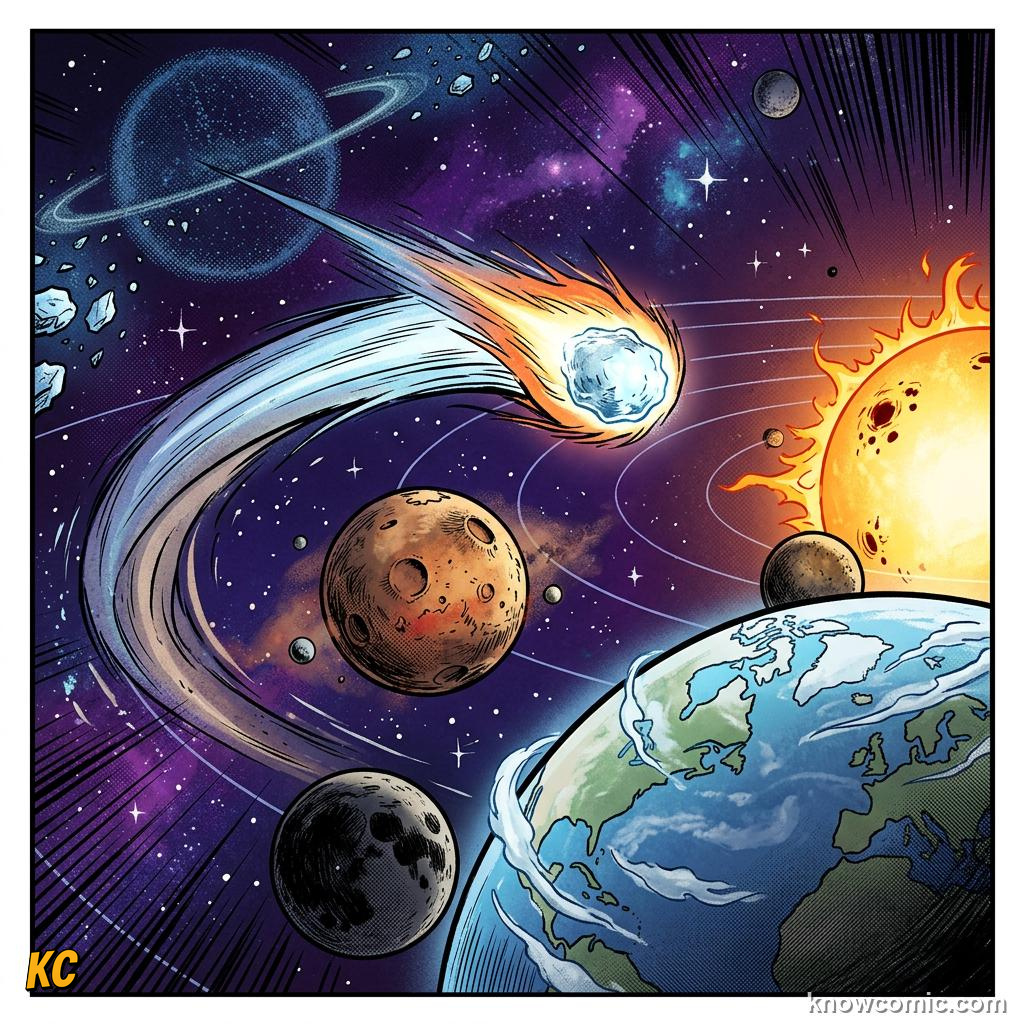 Comic panel about the oort cloud: edge of the solar system: Distance Is Hard To Pin Down, Weak Sun, educational