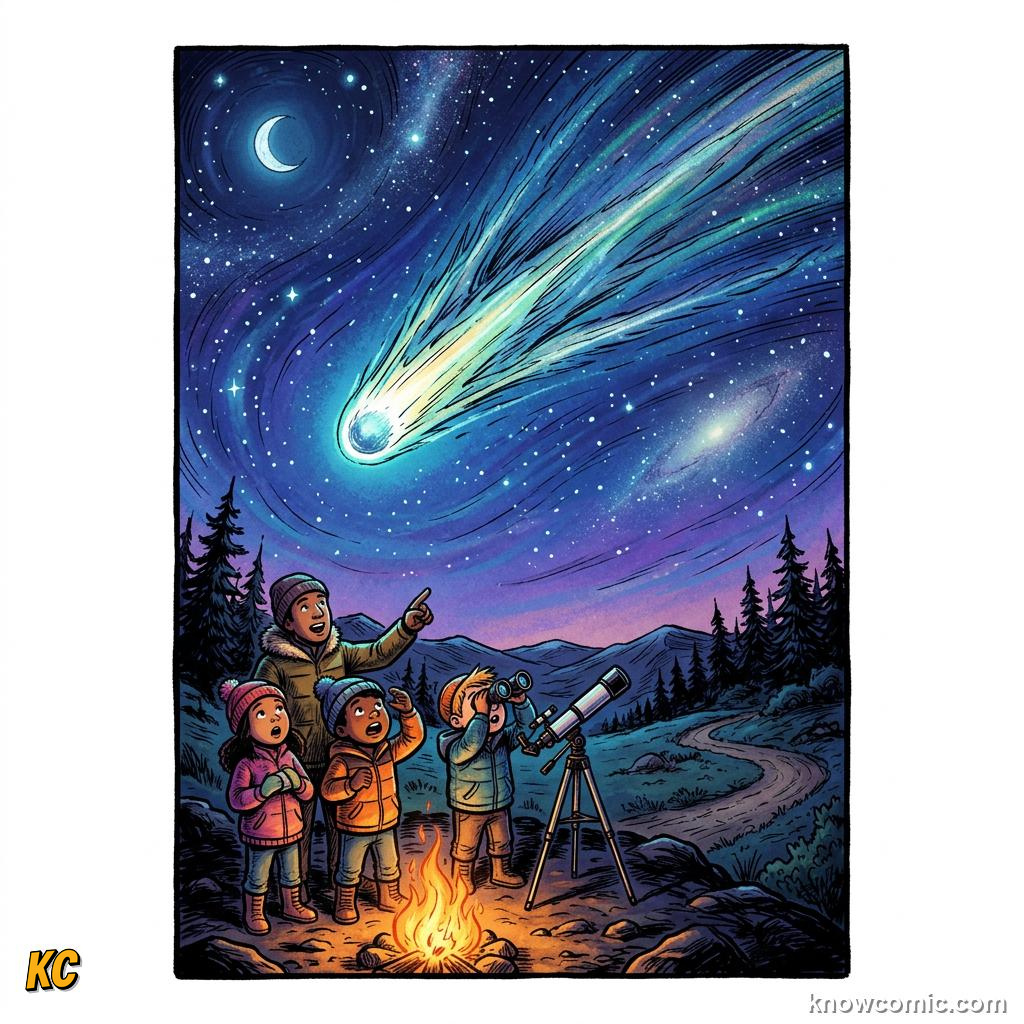 Comic panel about the oort cloud: edge of the solar system: Debate, educational kids illustration
