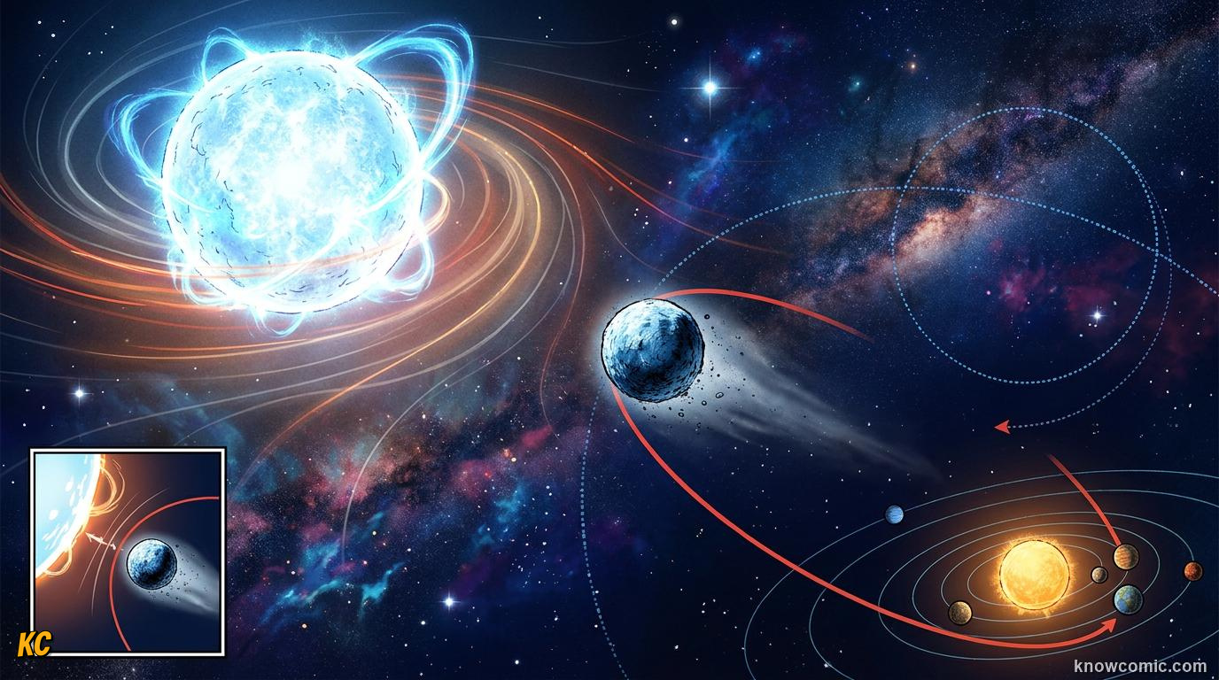 Comic panel about the oort cloud: edge of the solar system: Comets From The Deep, Cold Storage, educational kids illustration