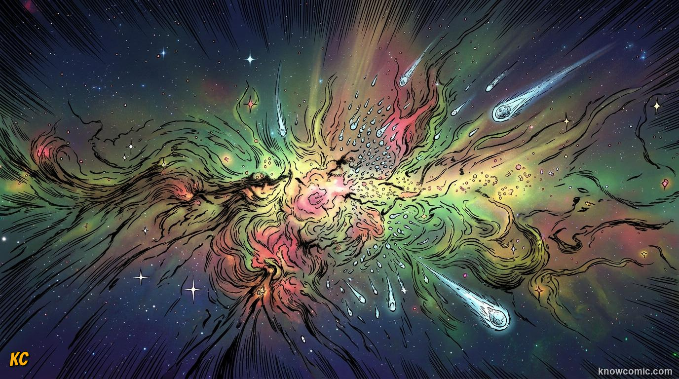 Comic panel about the oort cloud: edge of the solar system: Big Picture, educational kids illustration