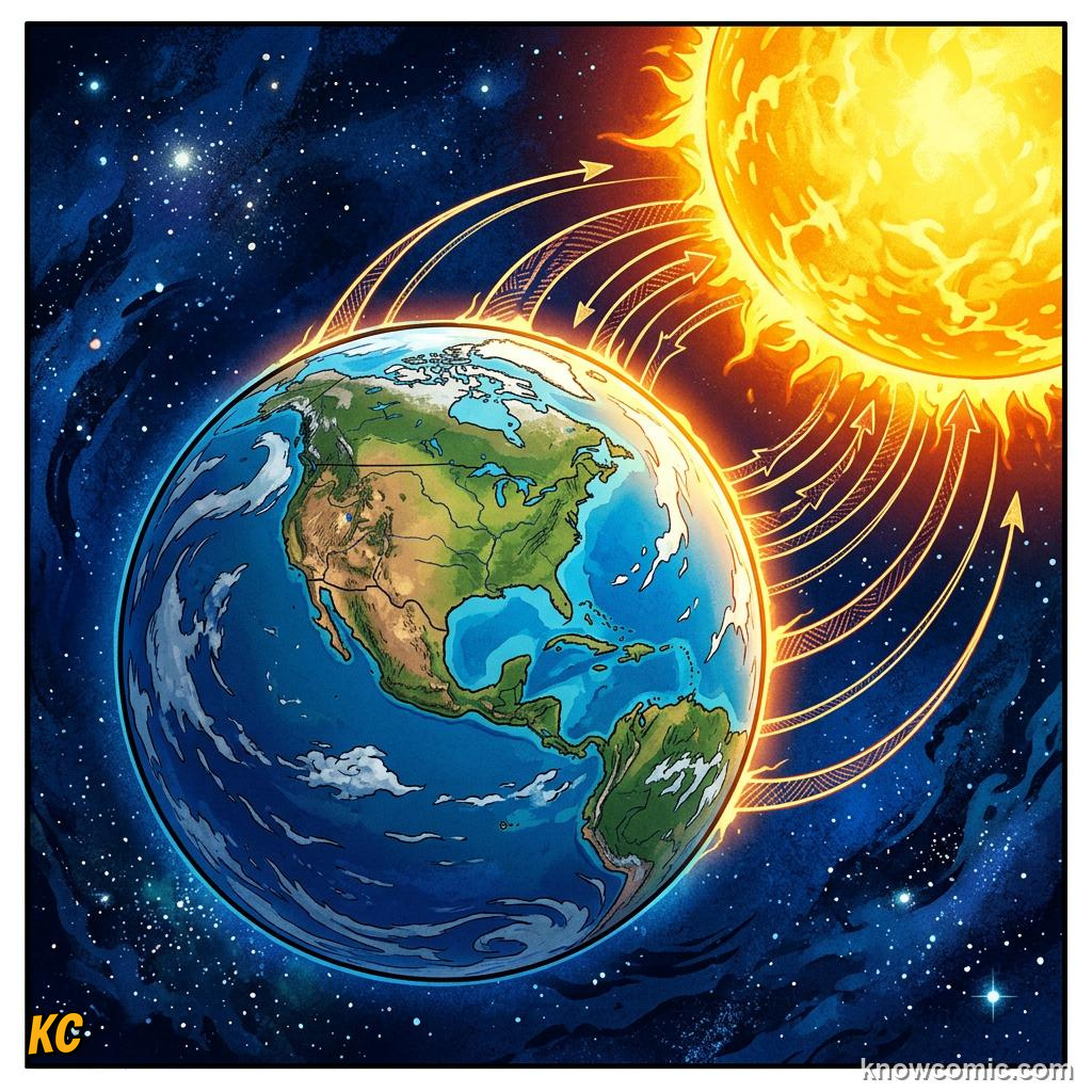 Comic panel about gravity: why planets stay in orbit: You, educational kids illustration