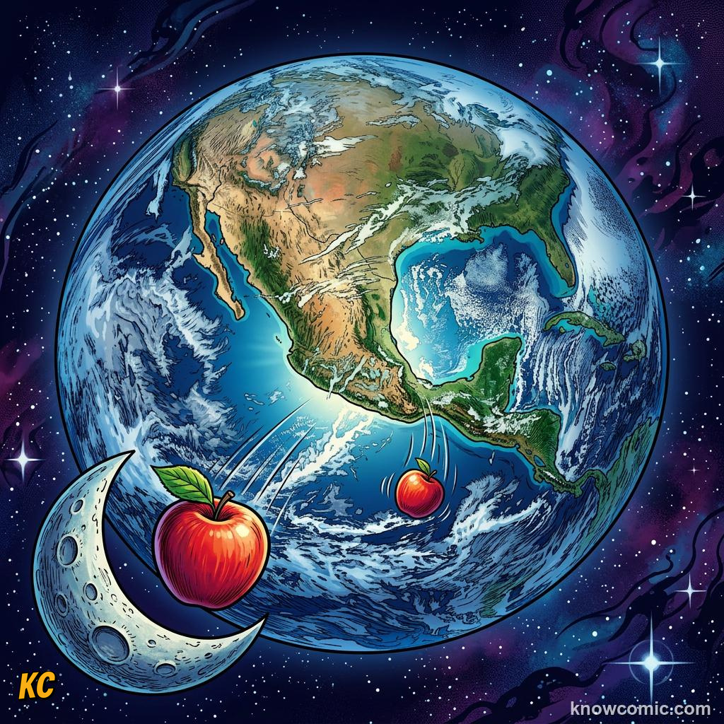 Comic panel about gravity: why planets stay in orbit: Mercury, educational kids illustration