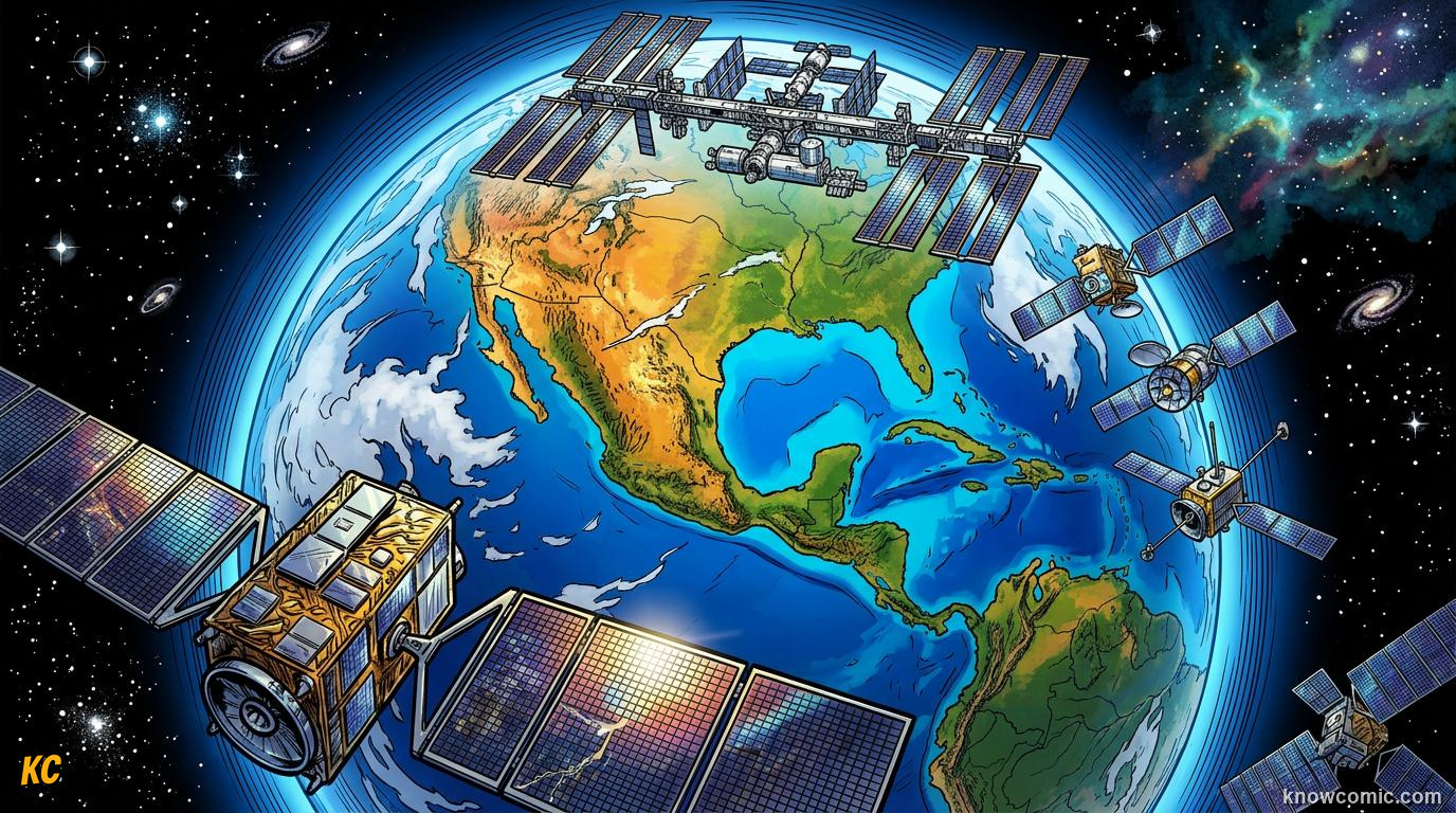 Comic panel about gravity: why planets stay in orbit: Stay In Path, educational kids illustration