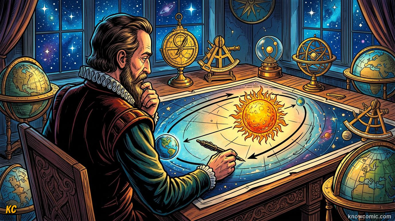 Comic panel about planetary motion: kepler's laws: Not Circles, educational kids illustration