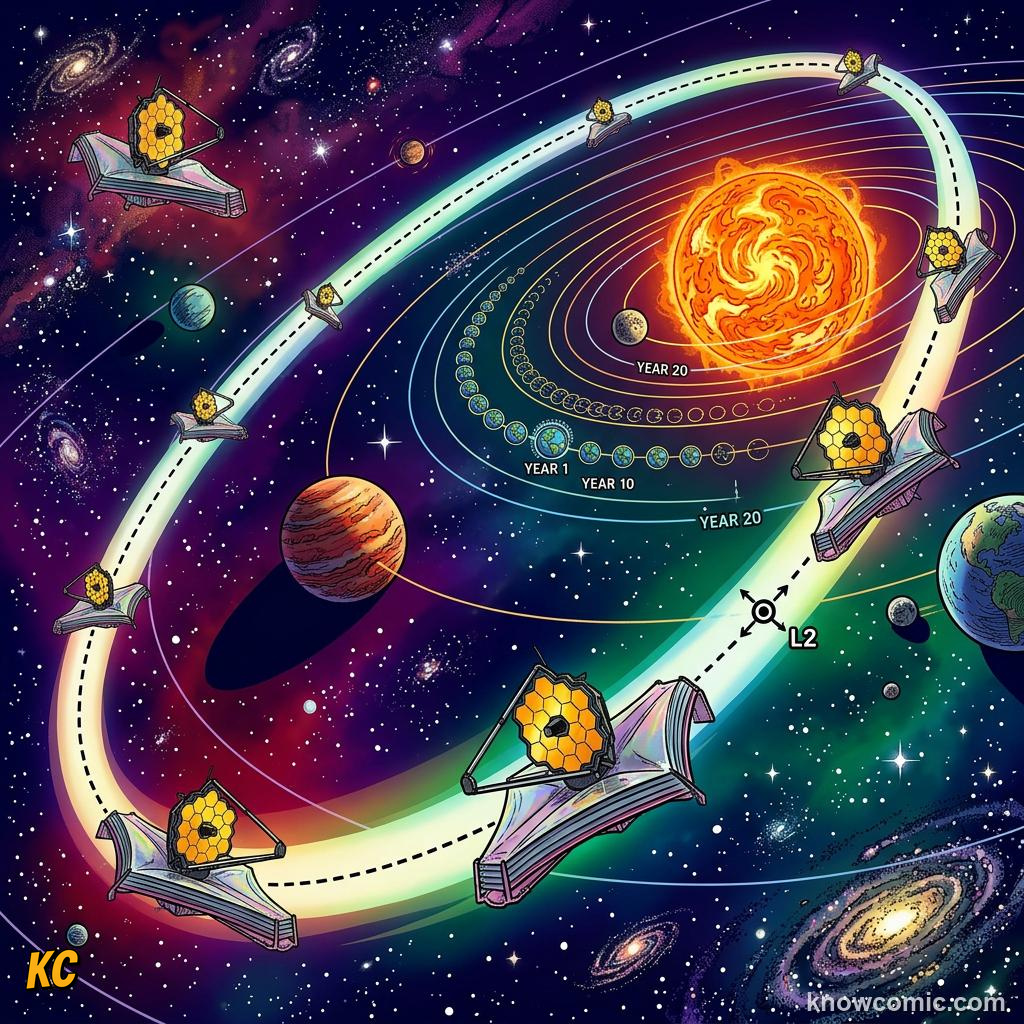 Comic panel about planetary motion: kepler's laws: Mars, educational kids illustration