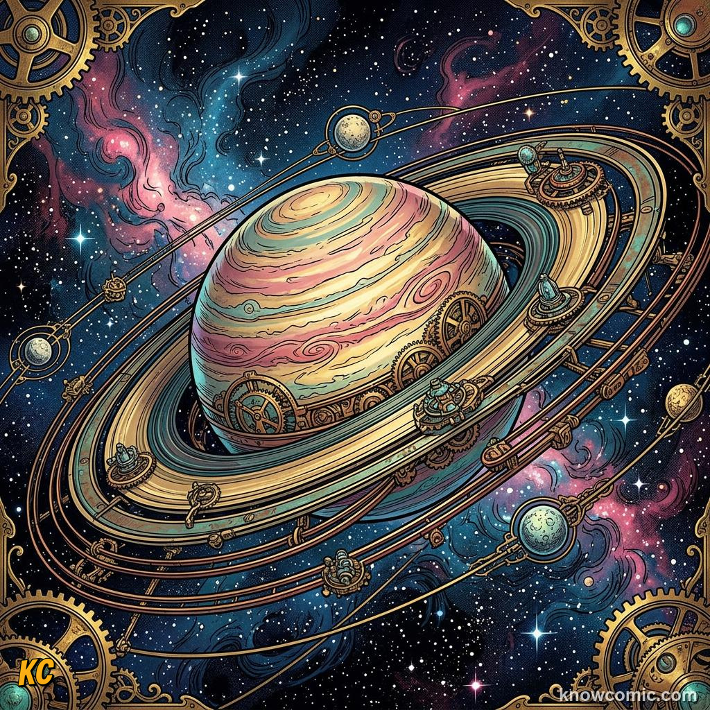 Comic panel about planetary motion: kepler's laws: Space, educational kids illustration