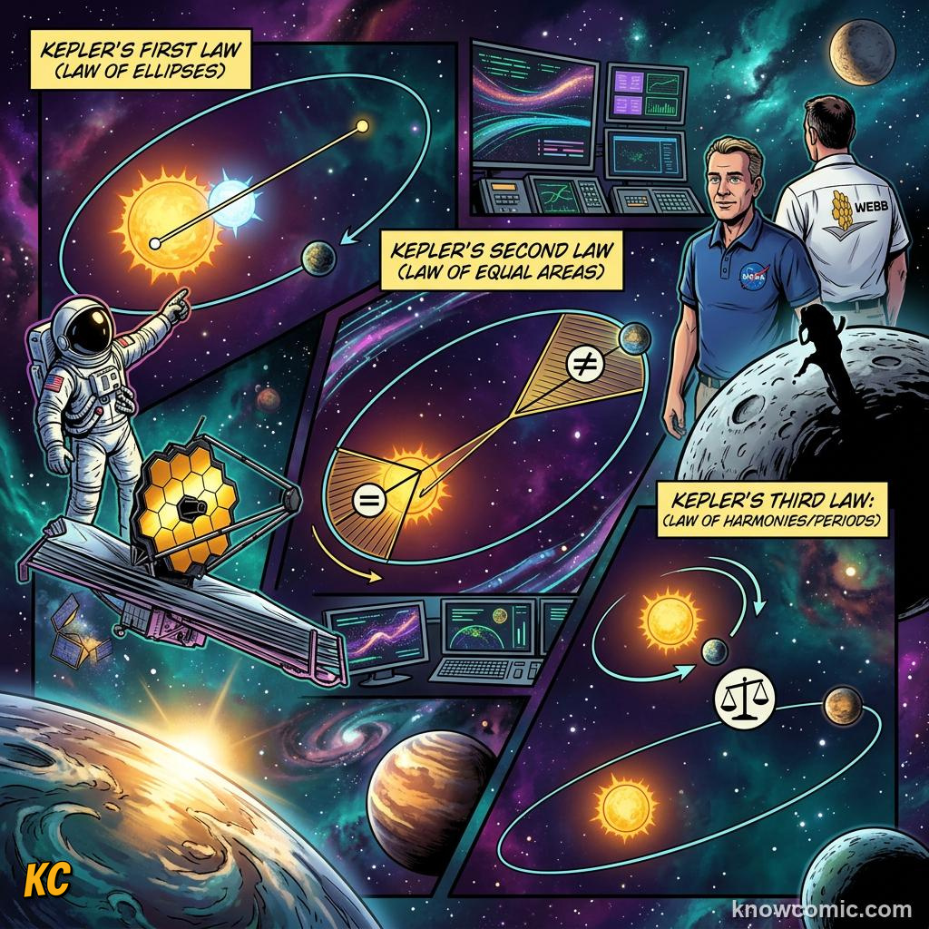 Comic panel about planetary motion: kepler's laws: How Planets Really Move, Laws, educational kids illustration