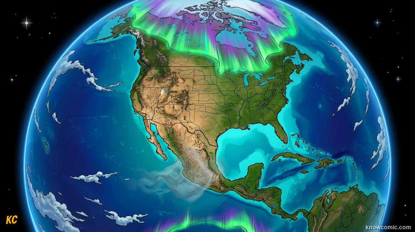 Comic panel about the solar wind: stream from the sun: Magnetosphere, educational kids illustration