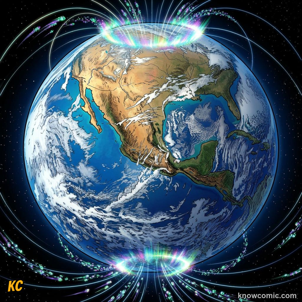 Comic panel about the solar wind: stream from the sun: Mars, educational kids illustration
