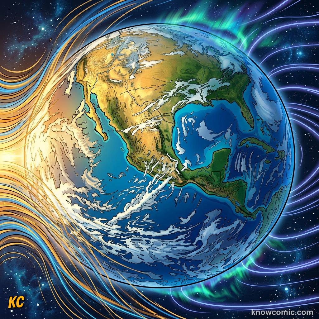 Comic panel about the solar wind: stream from the sun: The Sun'S Invisible Breeze, Watch, educational kids illustration