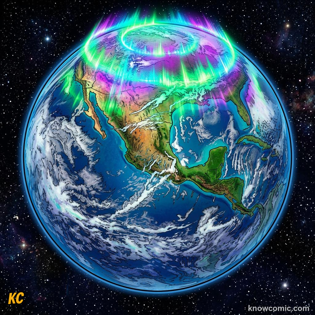 Comic panel about solar flares & space weather: Satellites, educational kids illustration