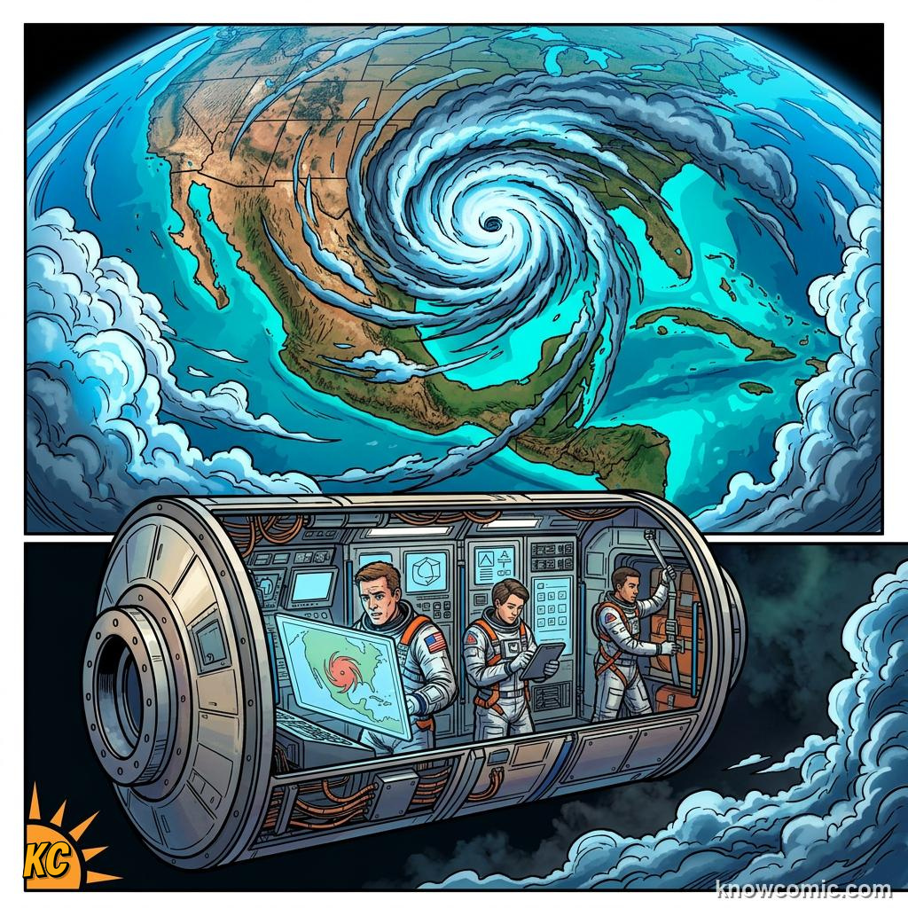 Comic panel about solar flares & space weather: Lesson, educational kids illustration