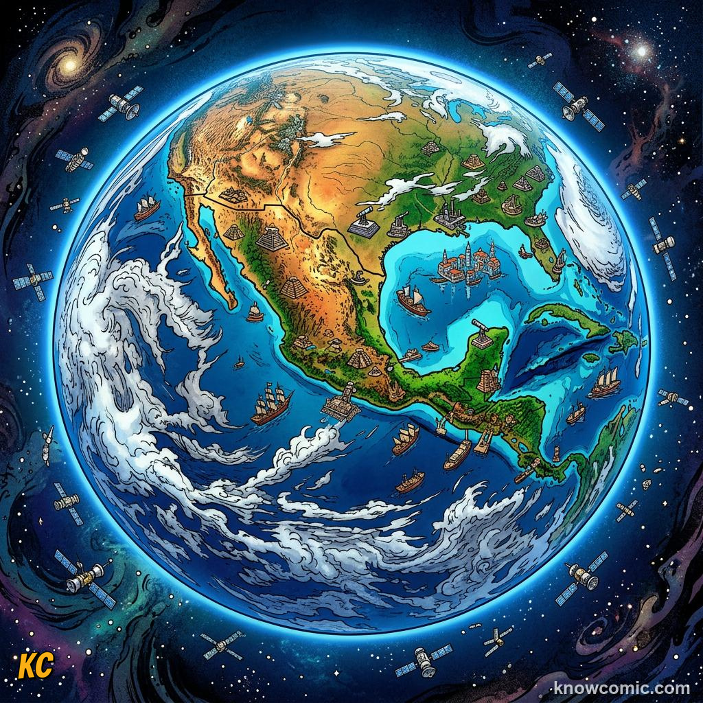 Comic panel about tides: the moon's pull on earth: Align, educational kids illustration