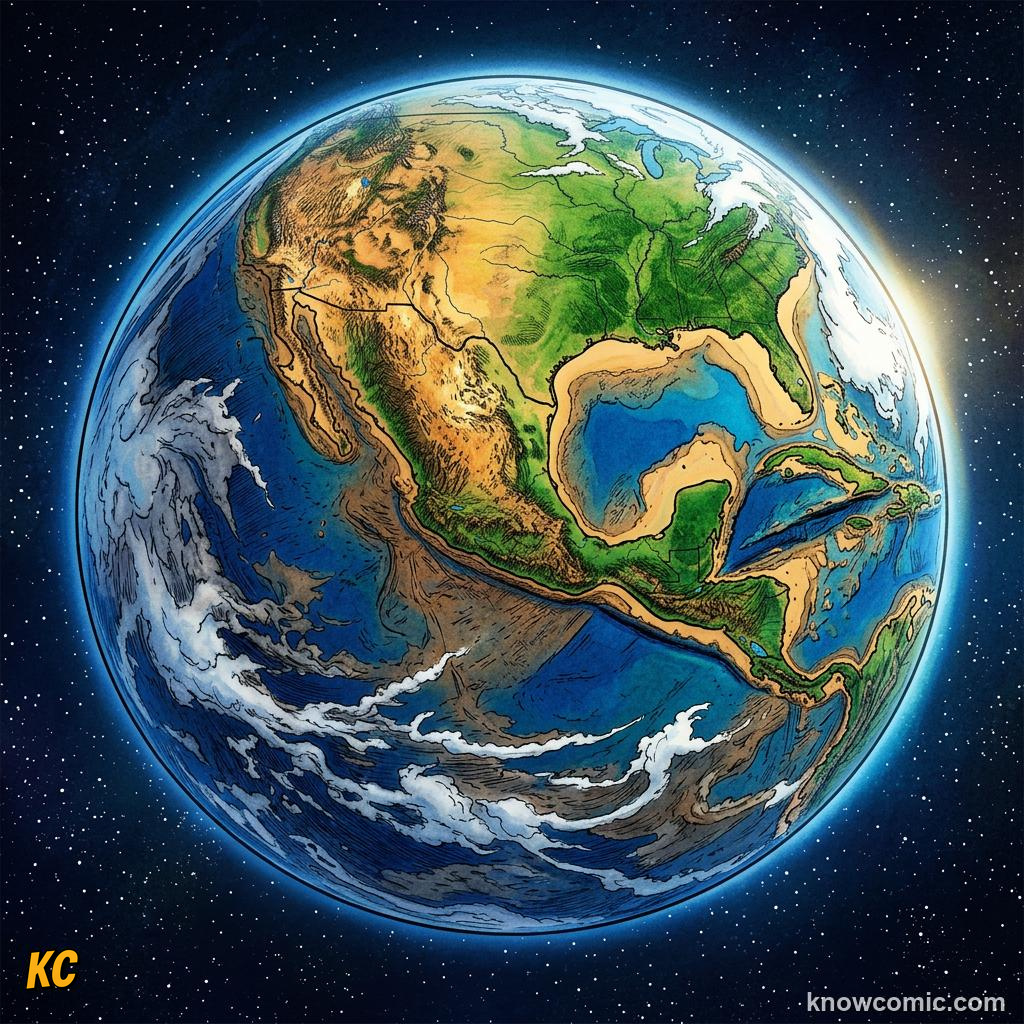 Comic panel about tides: the moon's pull on earth: Neap, educational kids illustration