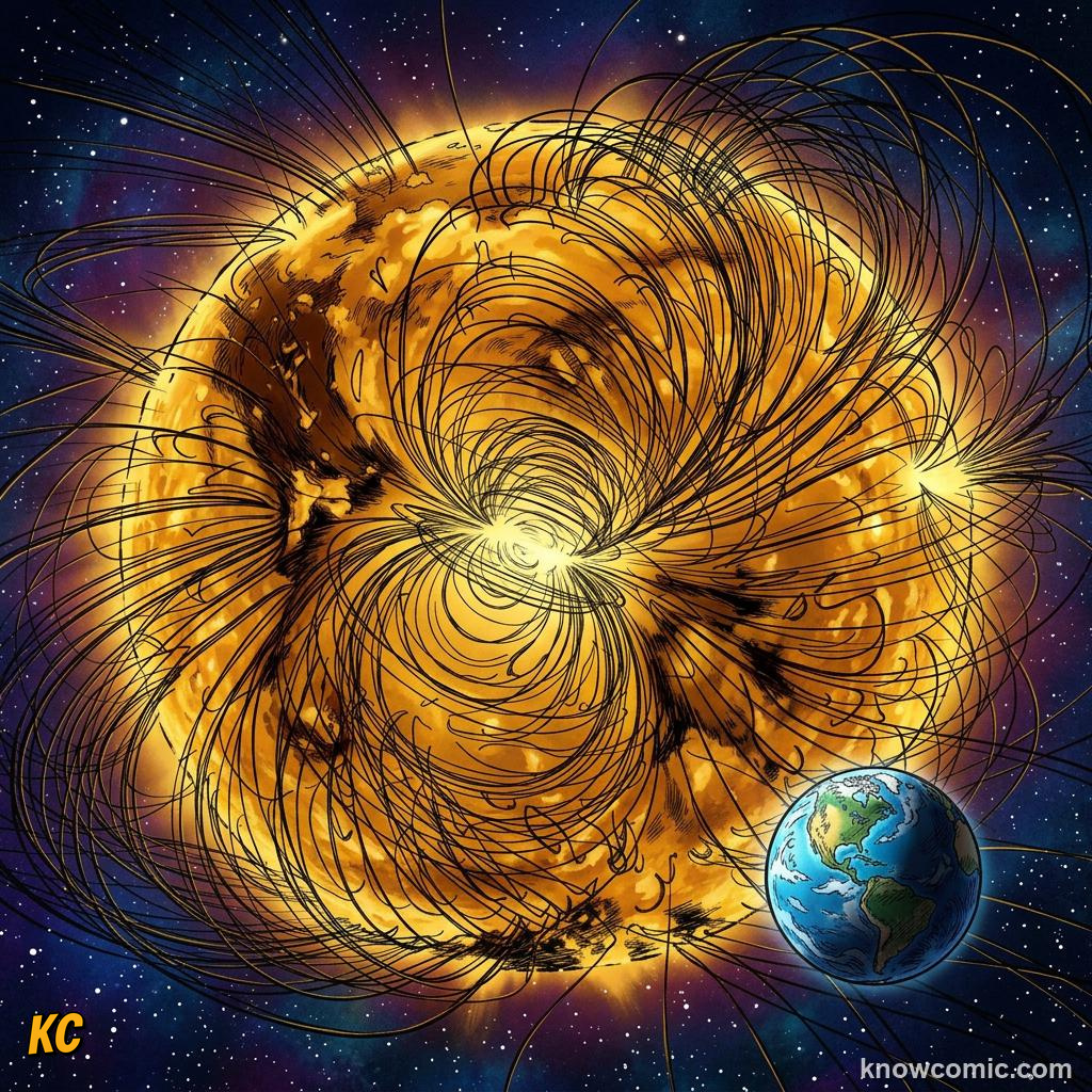 Comic panel about day & night: earth's rotation: Cycle, educational kids illustration