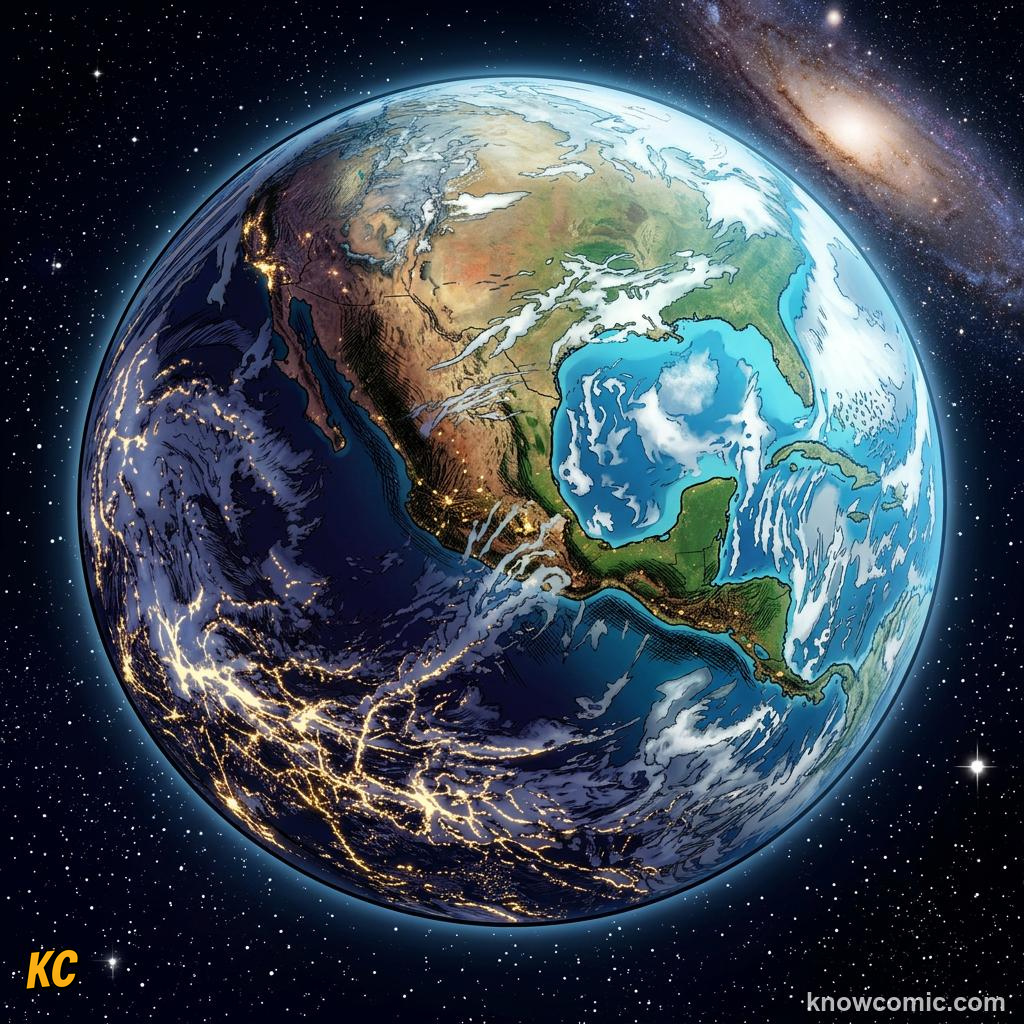 Comic panel about day & night: earth's rotation: Dawn And Dusk, educational kids illustration