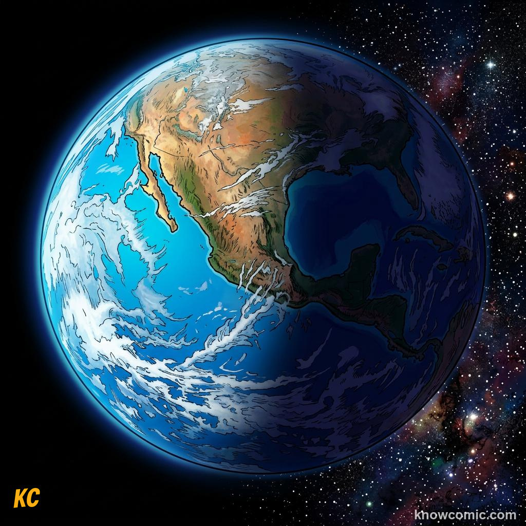 Comic panel about day & night: earth's rotation: Sky, educational kids illustration