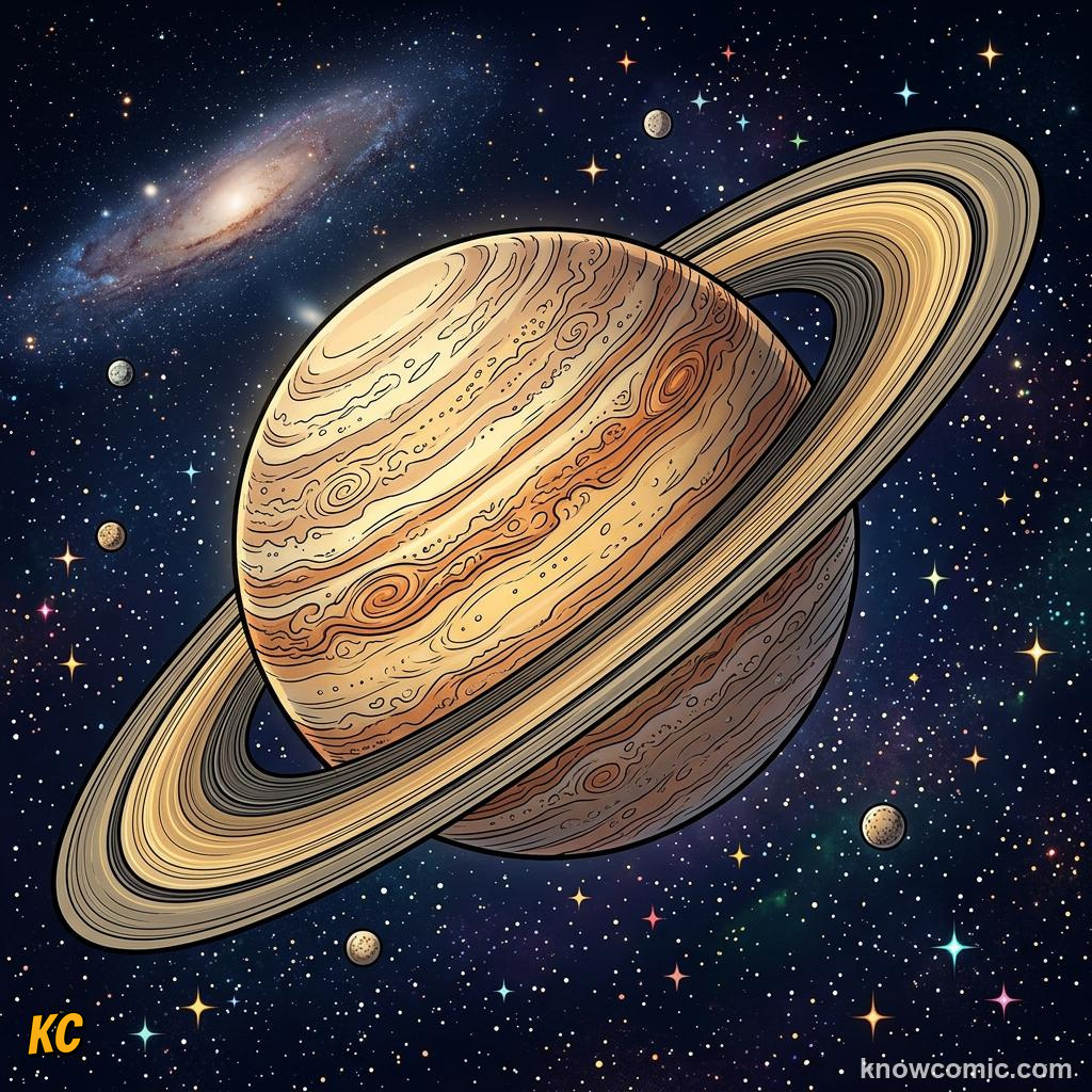 Comic panel about rocky vs gas planets: what's the difference?: Core, educational kids illustration