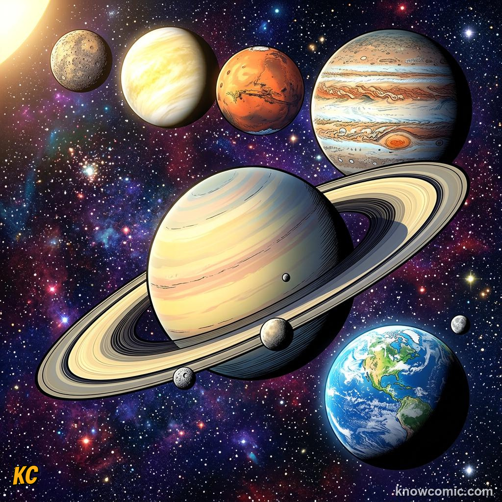 Comic panel about how we discovered the outer planets: The Sky Held Secrets, Map, educational kids illustration