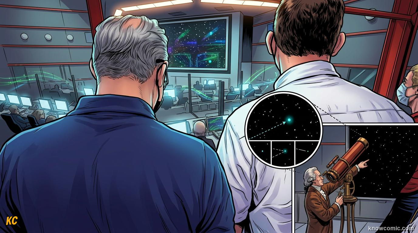 Comic panel about how we discovered the outer planets: Accident, educational kids illustration