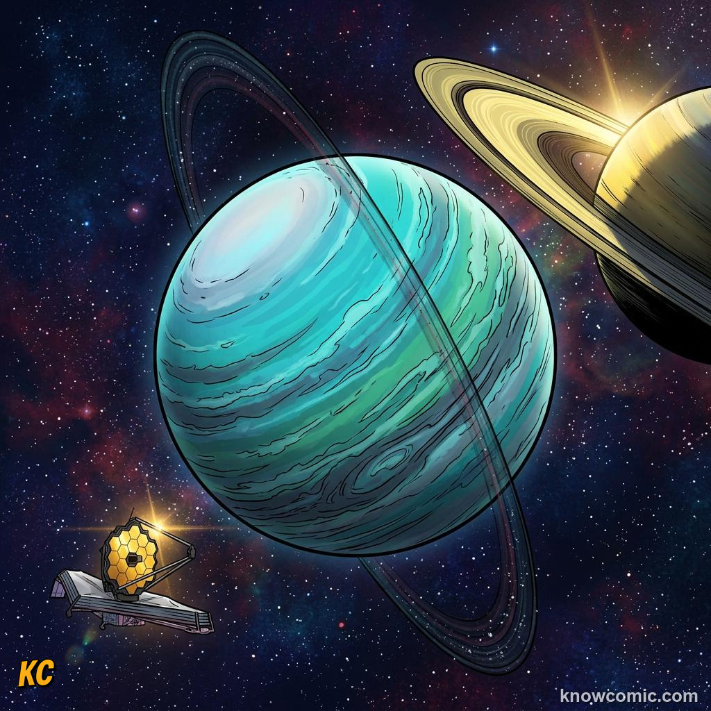 Comic panel about how we discovered the outer planets: First, educational kids illustration