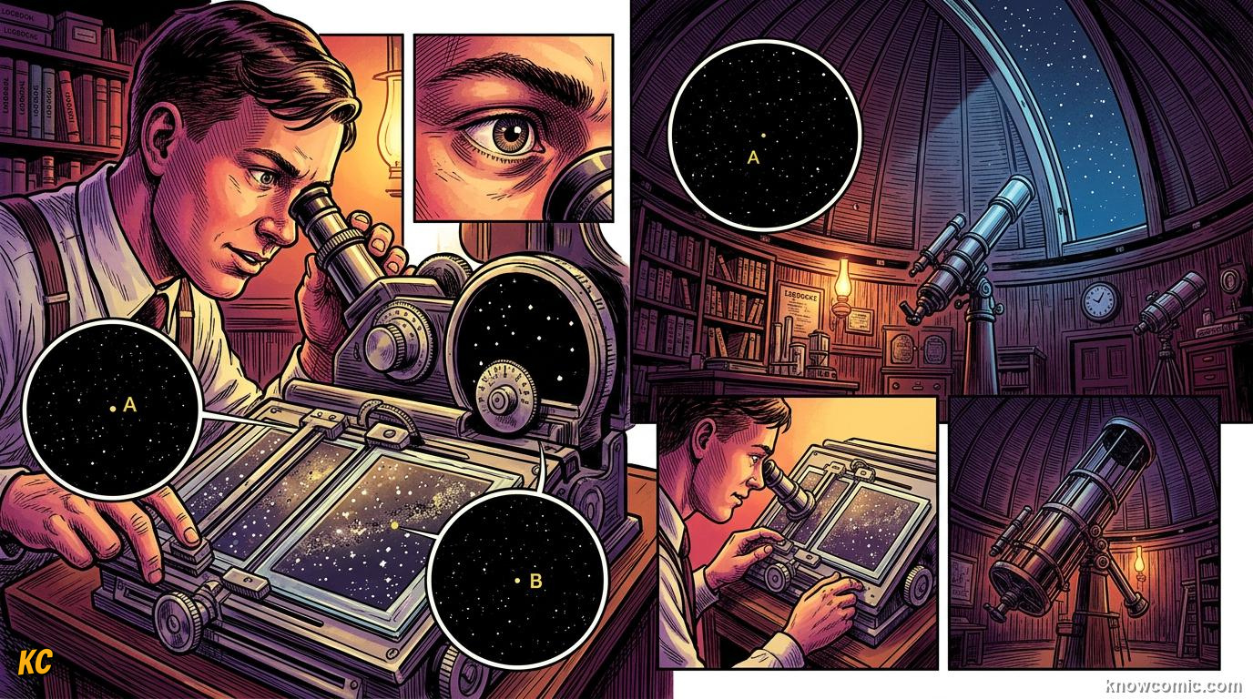 Comic panel about how we discovered the outer planets: Predicted Before Seen, Far Frontier, educational kids illustration