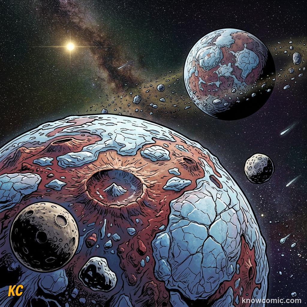 Comic panel about how we discovered the outer planets: Kuiper, educational kids illustration