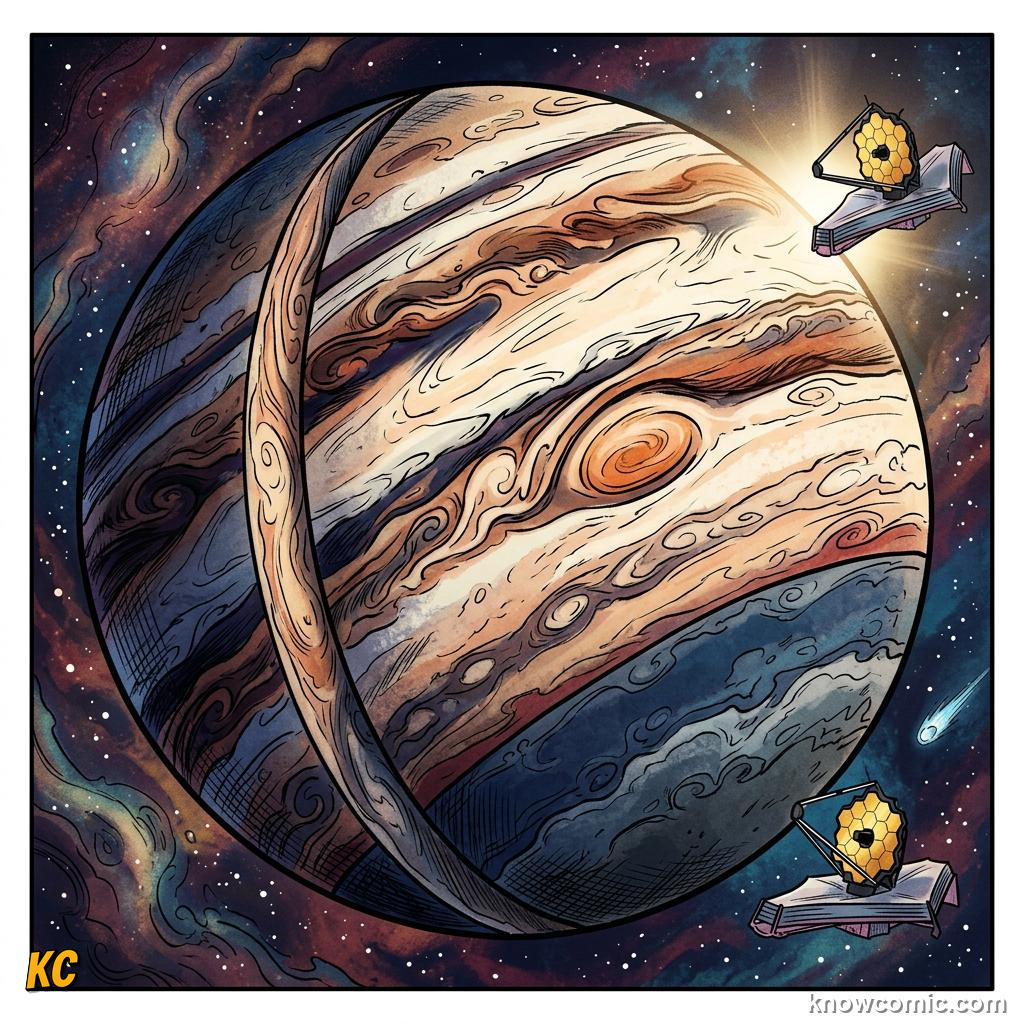Comic panel about jupiter: giant of the solar system: Inside The Cloud King, Bands, educational kids illustration