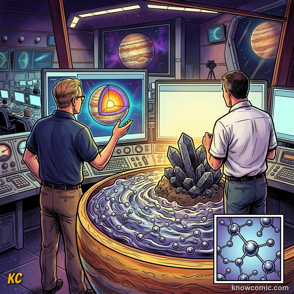 Comic panel about jupiter: giant of the solar system: Core, educational kids illustration