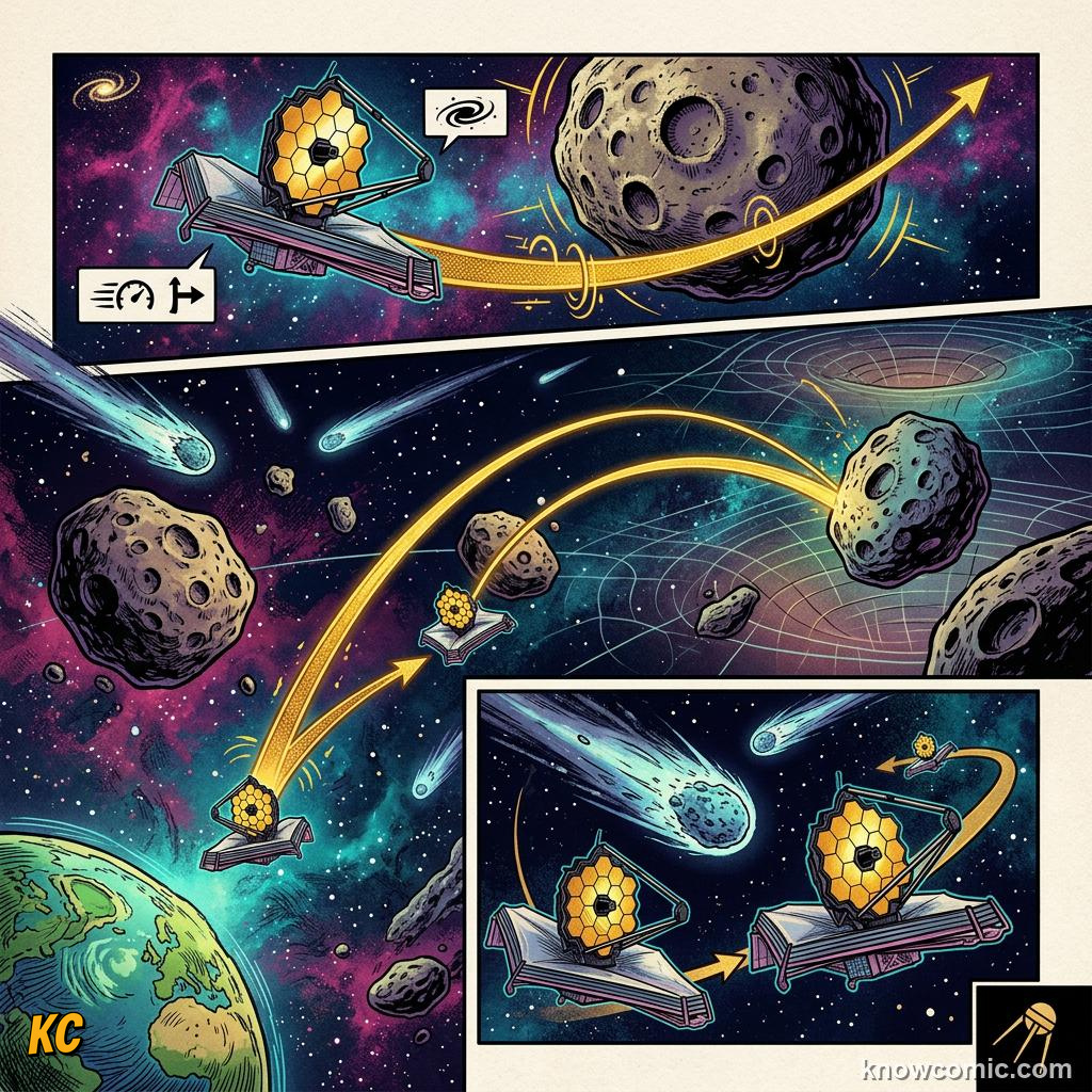 Comic panel about jupiter: giant of the solar system: Gravity, educational kids illustration