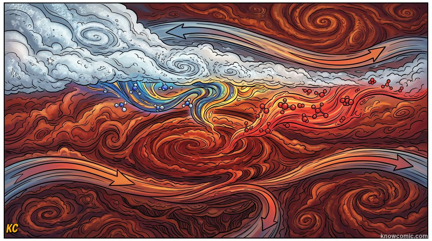 Comic panel about jupiter's great red spot: Colors, educational kids illustration