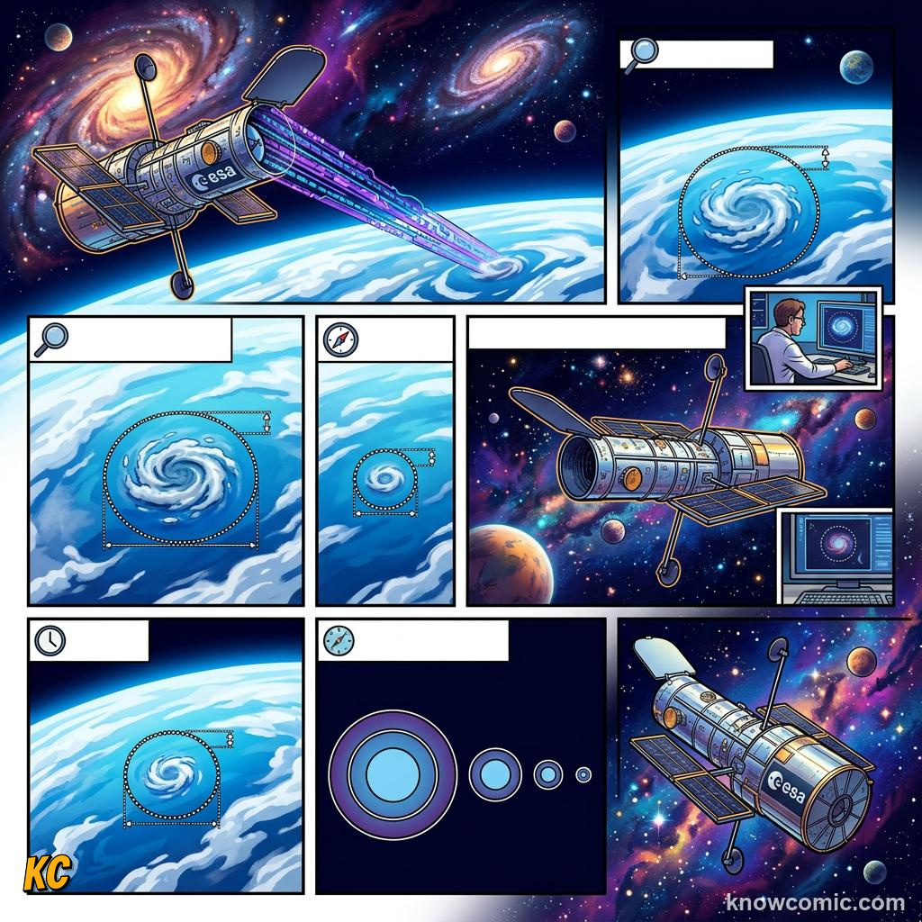 Comic panel about jupiter's great red spot: The Spot Is Getting Smaller, Data, educational kids illustration