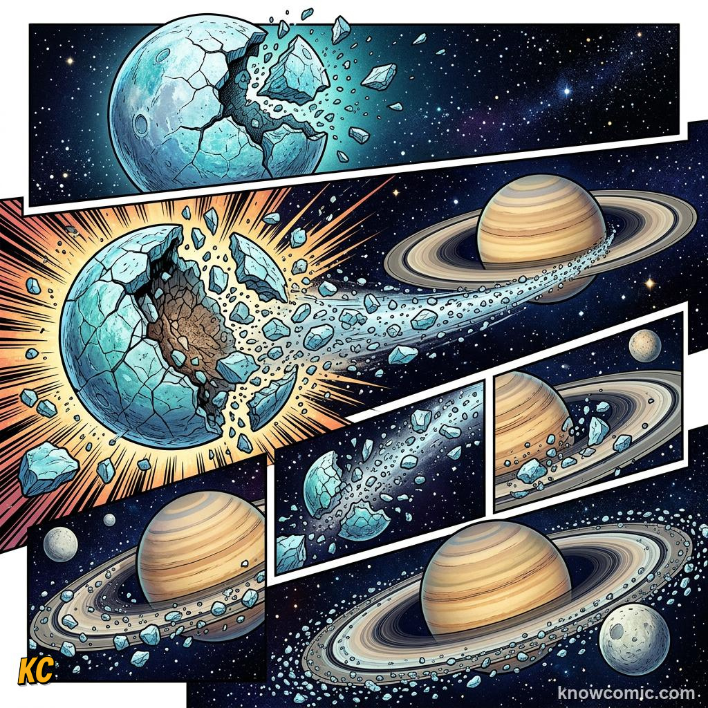 Comic panel about saturn's rings: Ideas, educational kids illustration