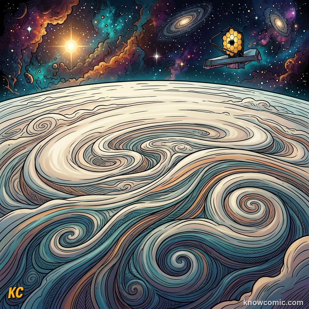 Comic panel about uranus: rolls on its side: Calm, educational kids illustration