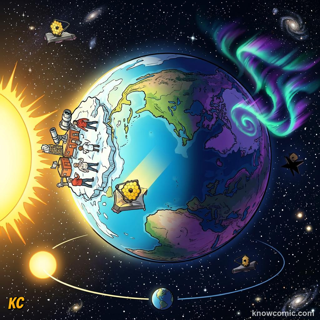 Comic panel about uranus: rolls on its side: Seasons, educational kids illustration