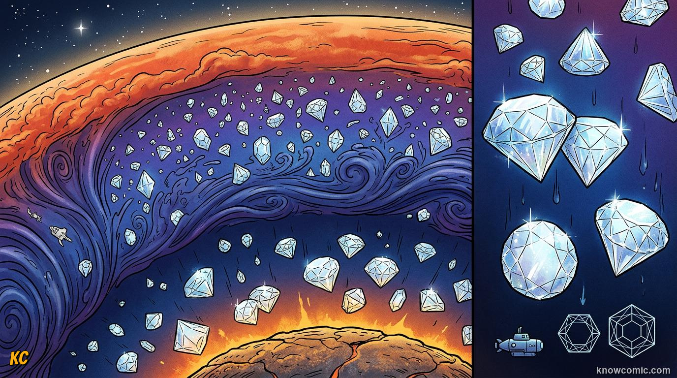 Comic panel about neptune: windy blue world: Deep Inside, educational kids illustration