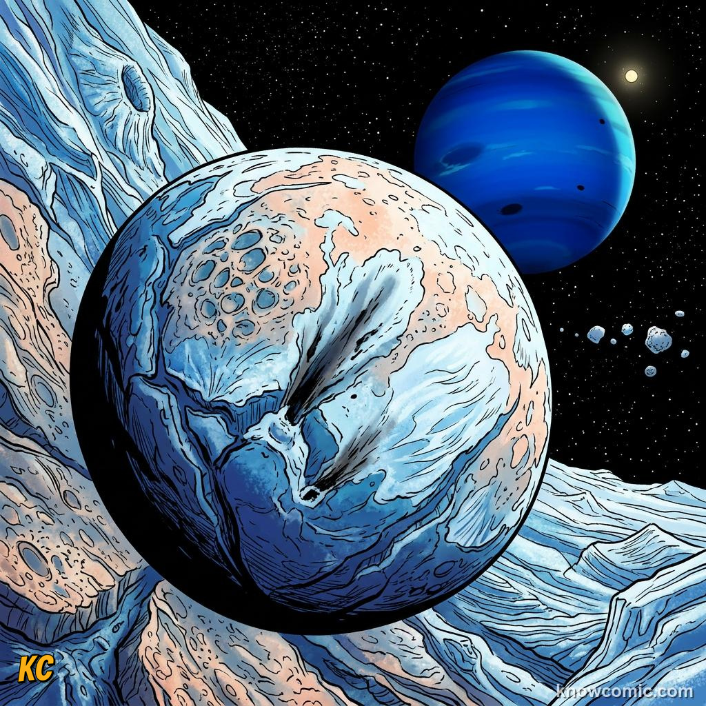 Comic panel about neptune: windy blue world: Cold, educational kids illustration
