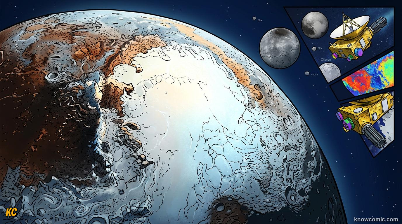 Comic panel about dwarf planets: pluto & beyond: Beloved World, educational kids illustration