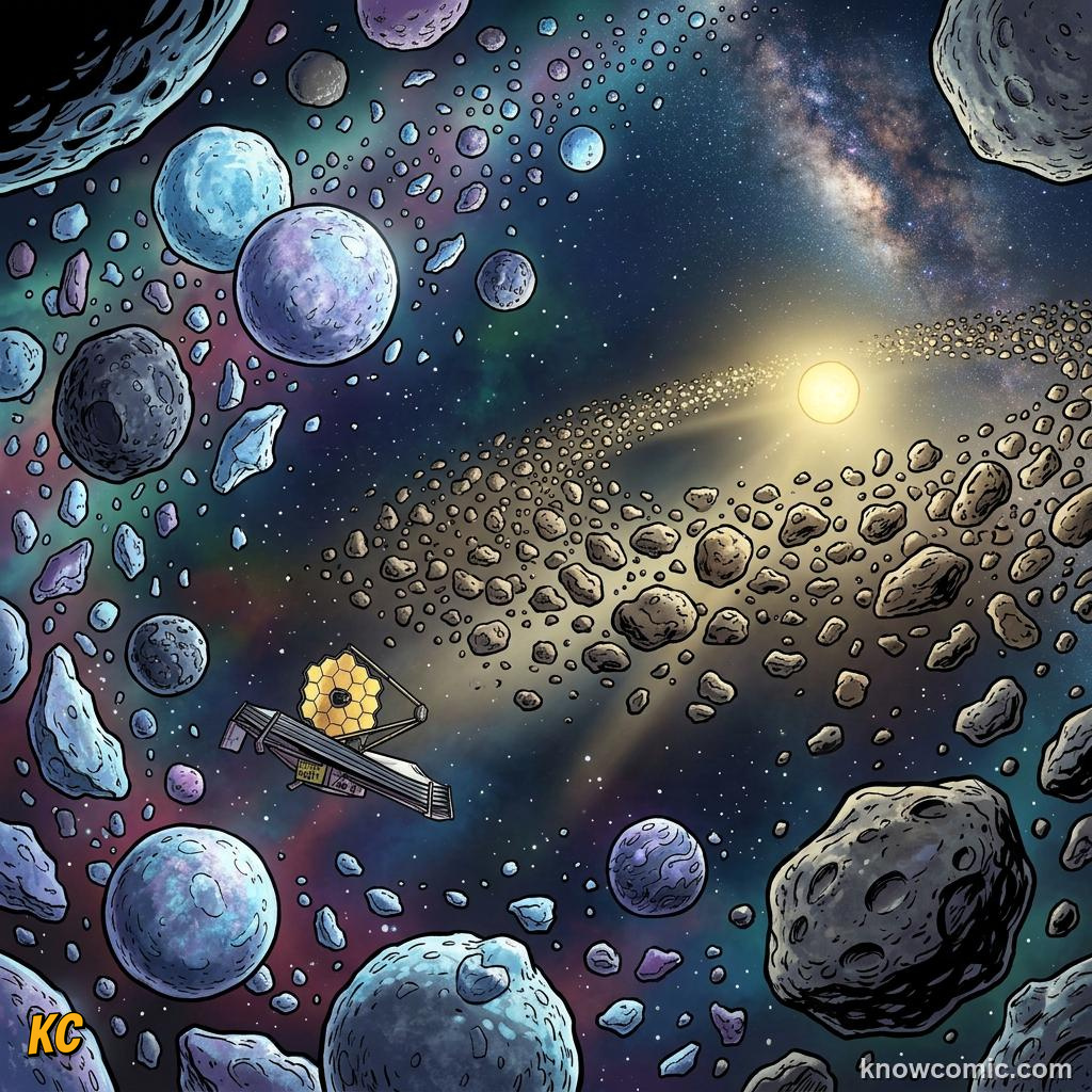 Comic panel about dwarf planets: pluto & beyond: Small But Fascinating, Explore, educational kids illustration
