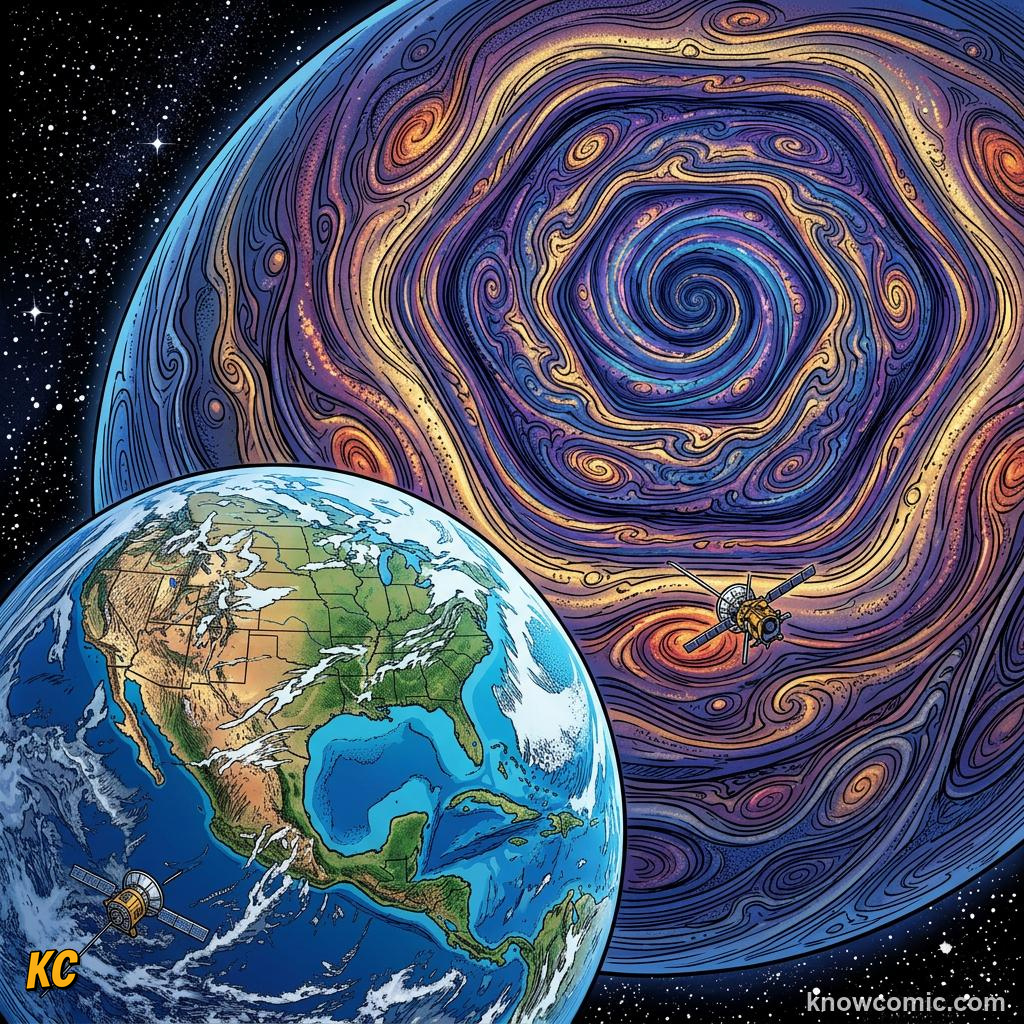 Comic panel about saturn: beyond the rings: A Storm Like No Other, Unique, educational kids illustration
